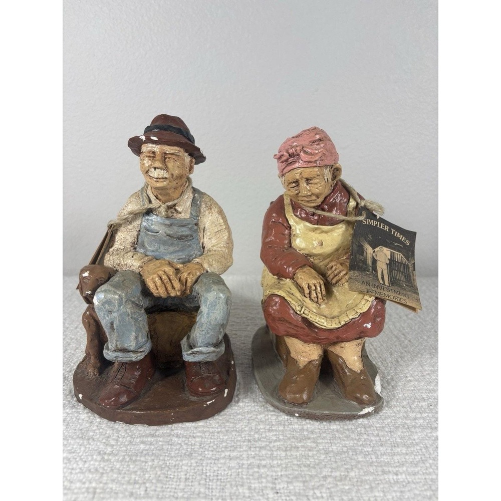 Simpler Times Old Man‎ And Woman Sitting Figurines Vintage Decoration Nostalgia